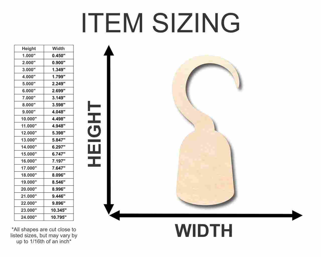 Unfinished Wooden Pirate Hook Shape - Pirates - Craft - up to 24" DIY-24 Hour Crafts