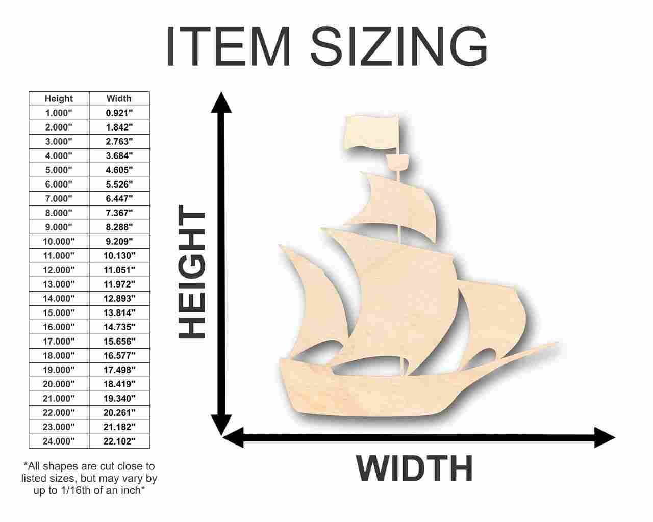 Unfinished Wooden Pirate Ship Shape - Pirates - Craft - up to 24" DIY-24 Hour Crafts