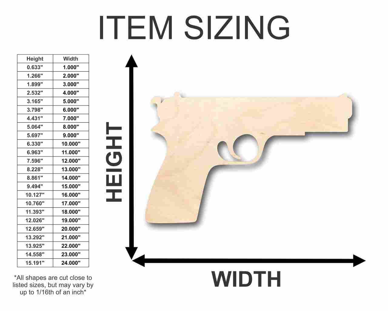 Unfinished Wooden Pistol Shape - Gun - Police - Military - Craft - up to 24" DIY-24 Hour Crafts