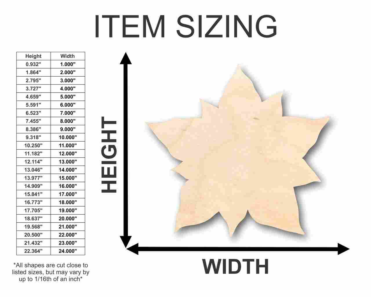 Unfinished Wooden Poinsettia Flower Shape - Christmas - Flower - Craft - up to 24" DIY-24 Hour Crafts