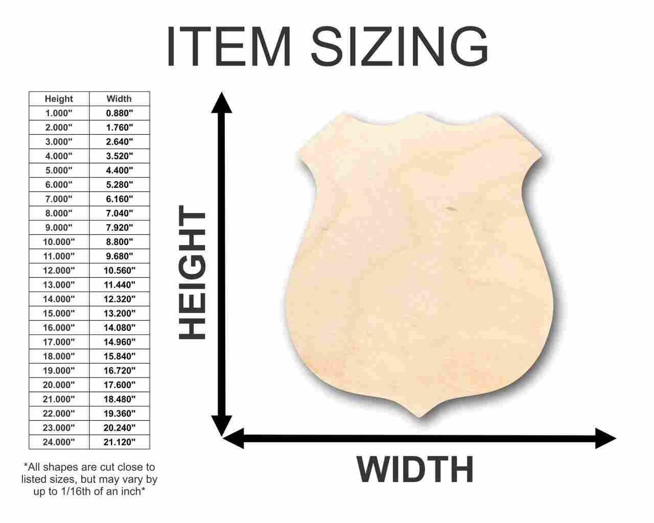Unfinished Wooden Police Badge Shape - Law Enforcement - Craft - up to 24" DIY-24 Hour Crafts