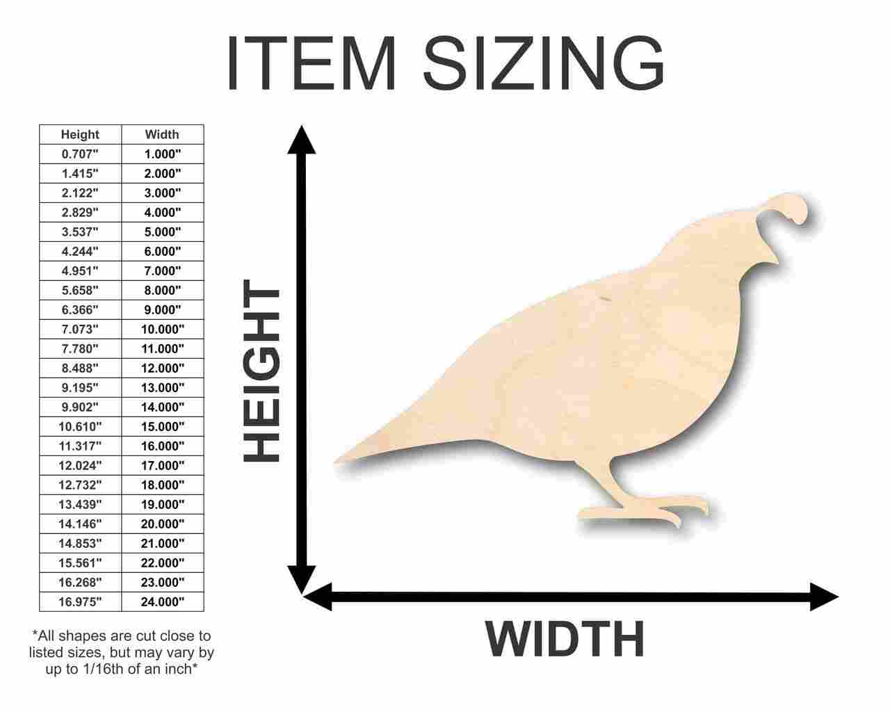Unfinished Wooden Quail Shape - Animal - Wildlife - Hunting - Craft - up to 24" DIY-24 Hour Crafts