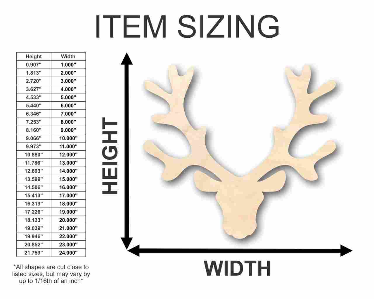 Unfinished Wooden Reindeer Head Antlers Shape - Animal - Wildlife - Craft - up to 24" DIY-24 Hour Crafts