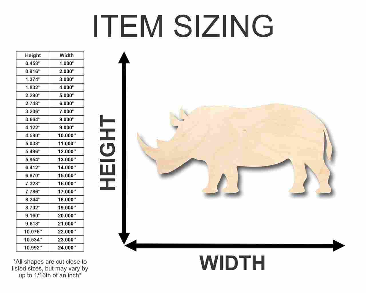 Unfinished Wooden Rhinoceros Shape - Animal - Wildlife - Craft - up to 24" DIY-24 Hour Crafts