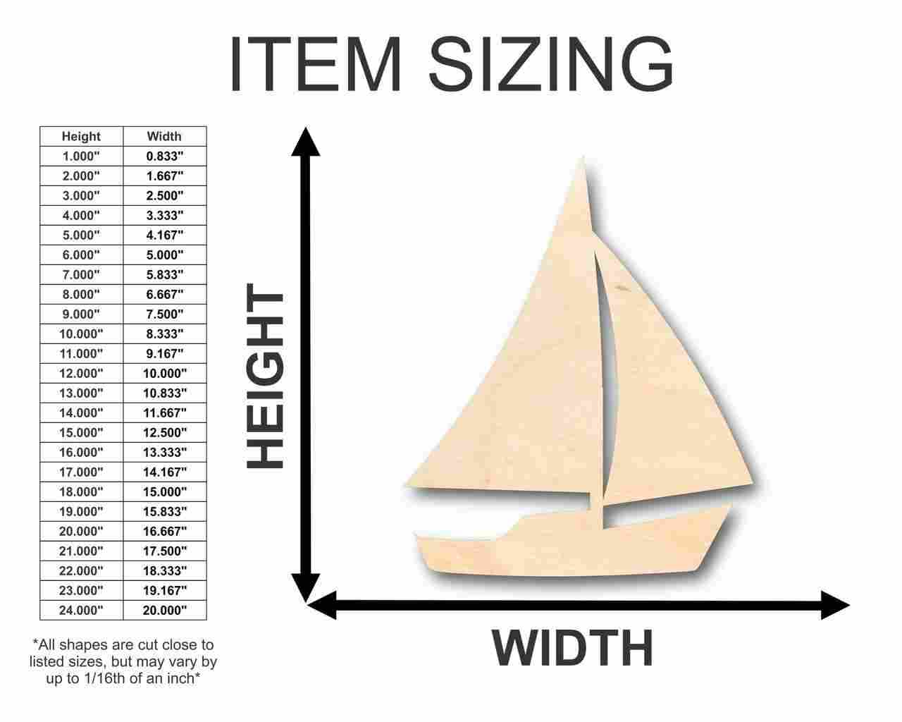 Unfinished Wooden Sailboat Shape - Fishing - Ocean - Craft - up to 24" DIY-24 Hour Crafts