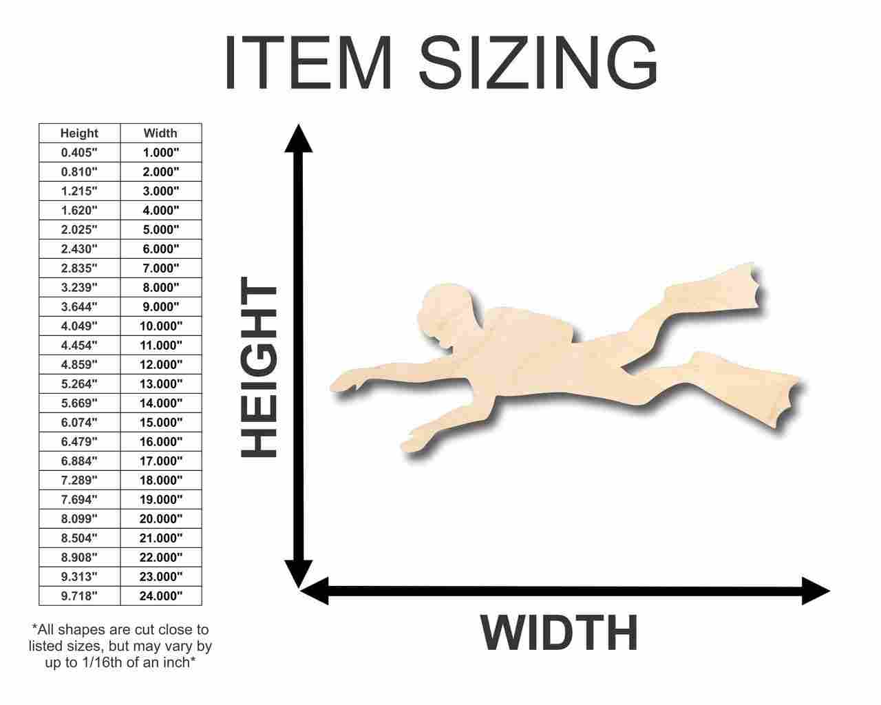 Unfinished Wooden Scuba Diver Shape - Ocean - Craft - up to 24" DIY-24 Hour Crafts