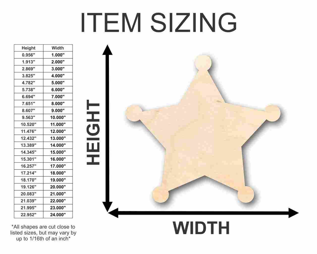 Unfinished Wooden Sheriff Badge Shape - Law Enforcement - Craft - up to 24" DIY-24 Hour Crafts