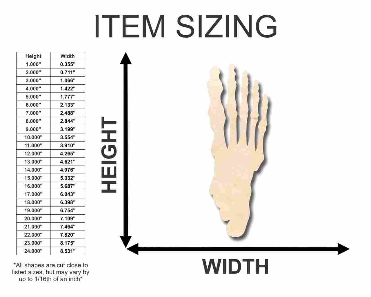 Unfinished Wooden Skeleton Foot Shape - Bones - Craft- up to 24" DIY-24 Hour Crafts