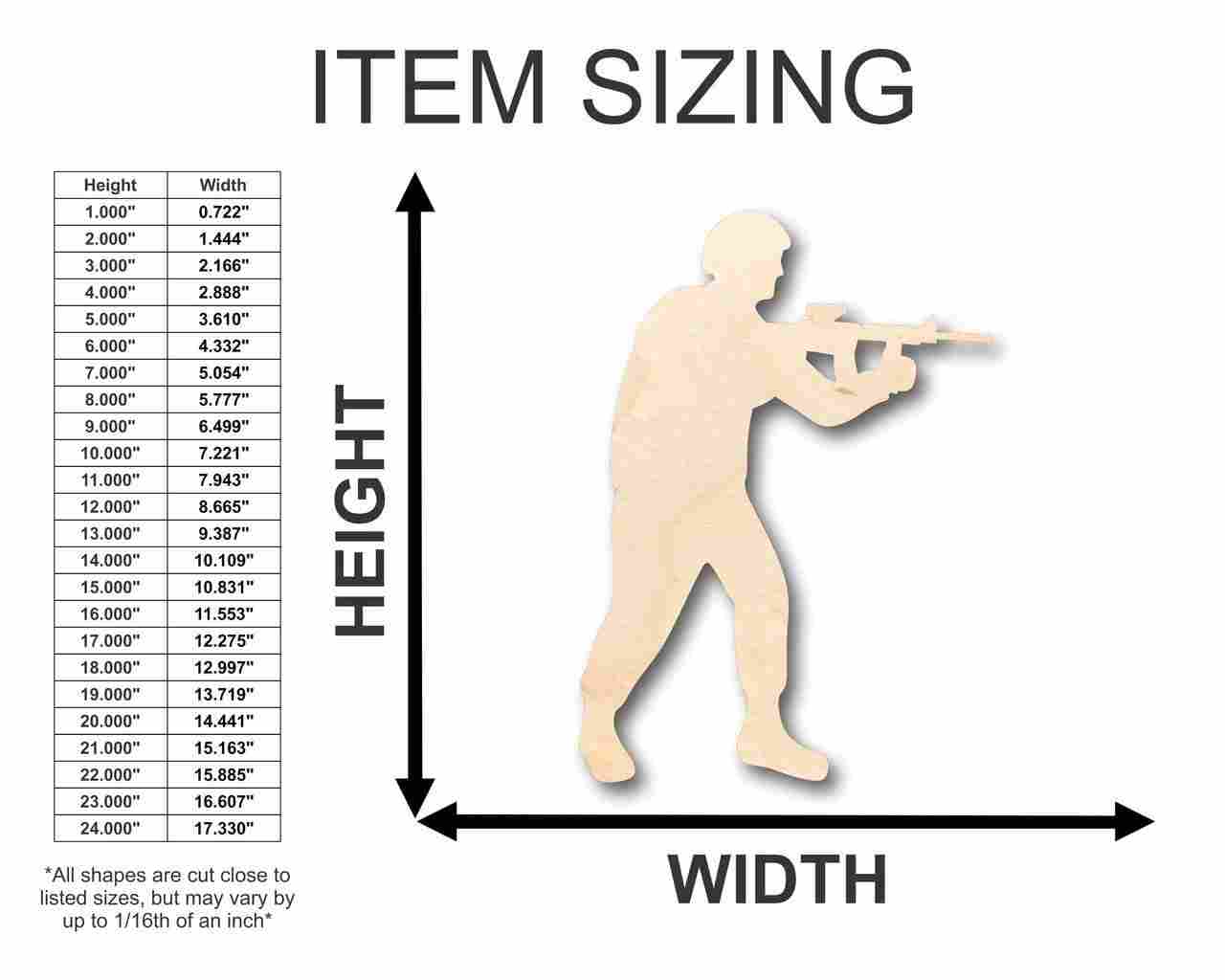 Unfinished Wooden Soldier Shape - Army - Marines - Military - Craft - up to 24" DIY-24 Hour Crafts