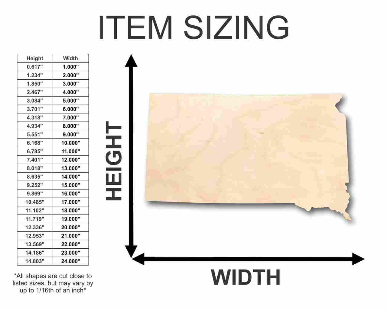 Unfinished Wooden South Dakota Shape - State - Craft - up to 24" DIY-24 Hour Crafts