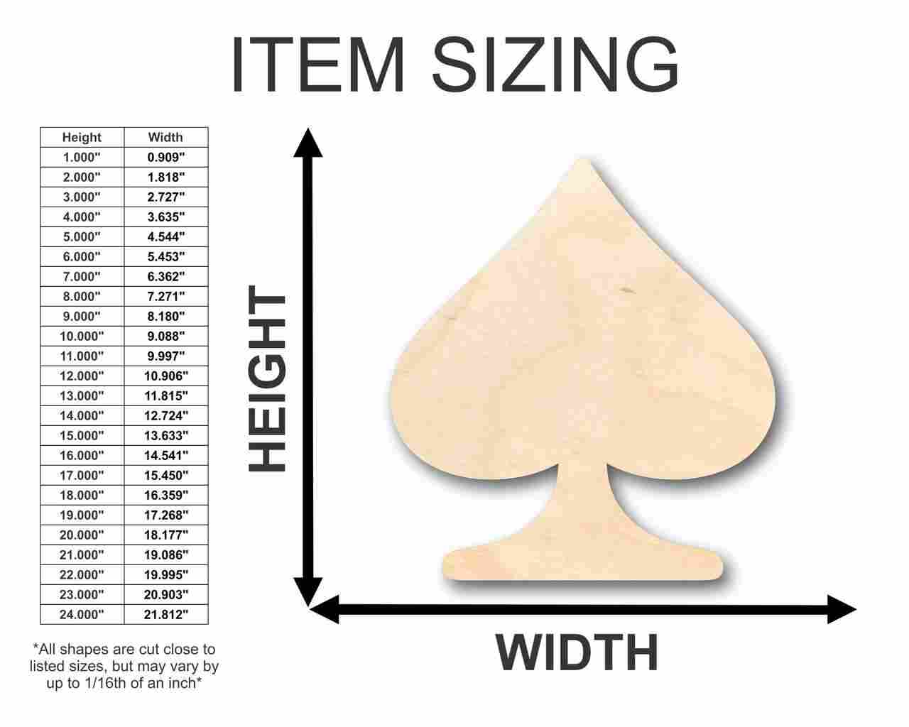 Unfinished Wooden Spade Card Shape - Poker - Craft - up to 24" DIY-24 Hour Crafts