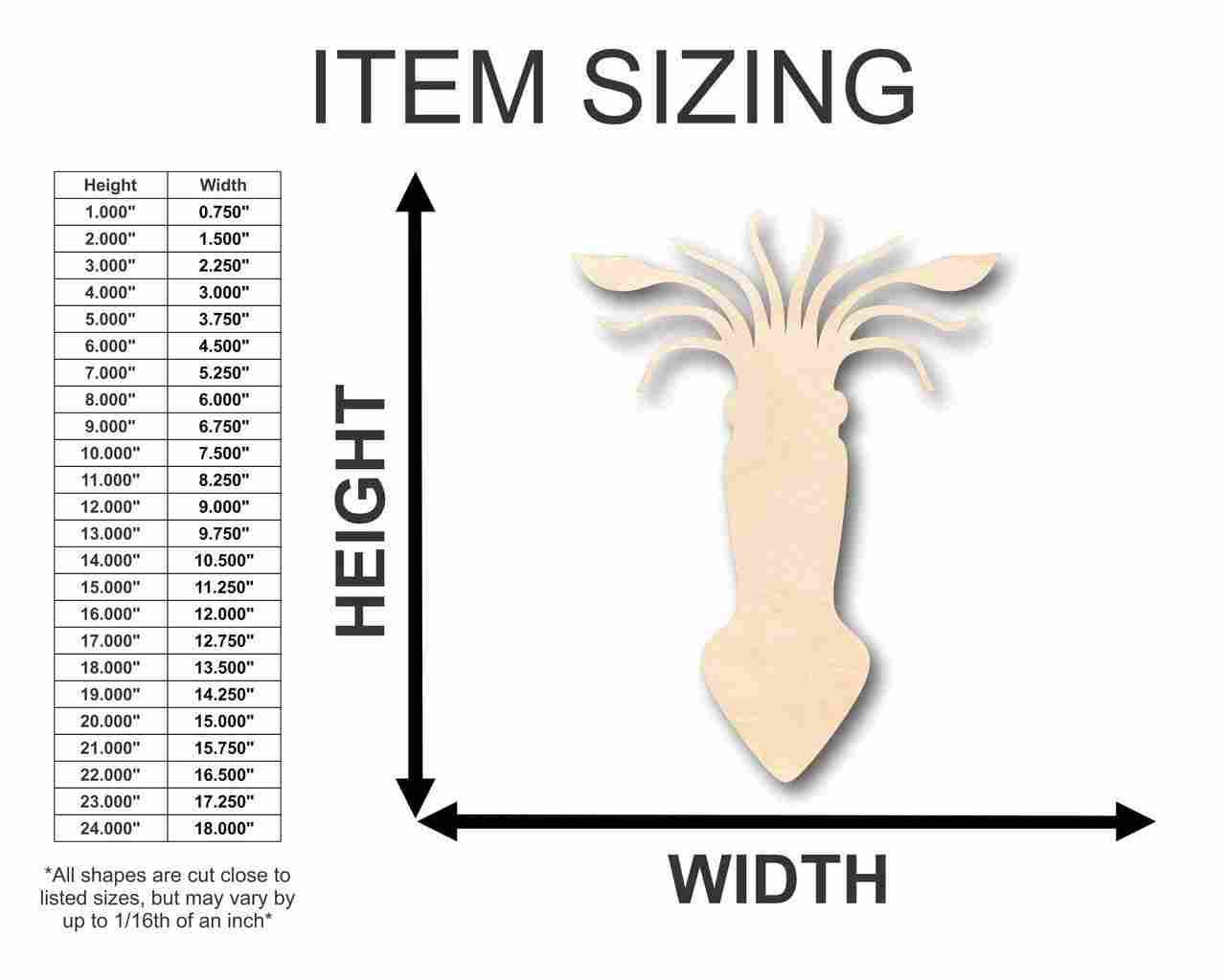 Unfinished Wooden Squid Shape - Ocean - Nursery - Craft - up to 24" DIY-24 Hour Crafts