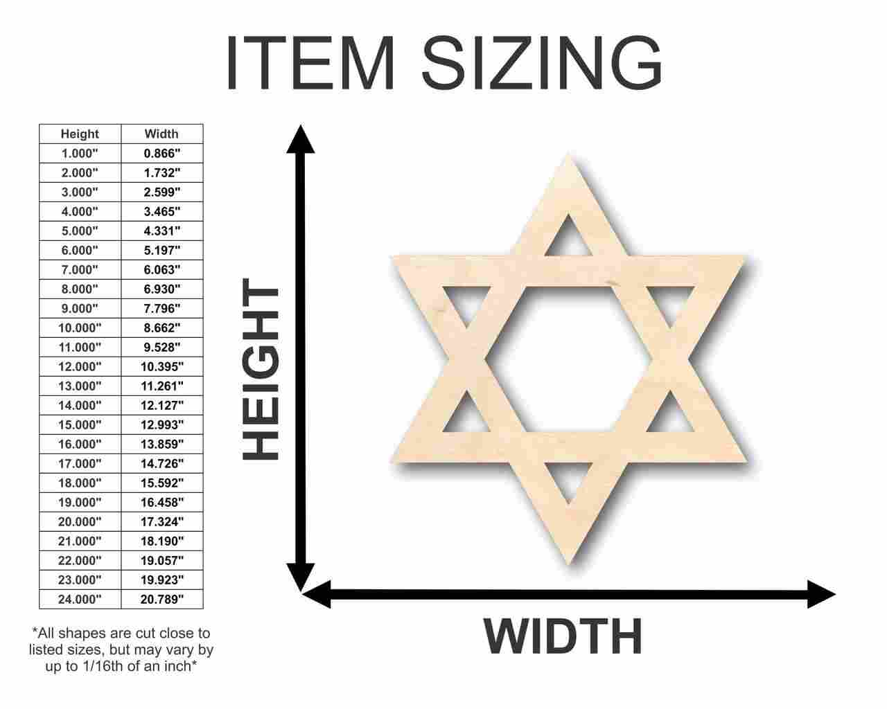 Unfinished Wooden Star of David Israel Shape - Hanukkah - Craft - up to 24" DIY-24 Hour Crafts