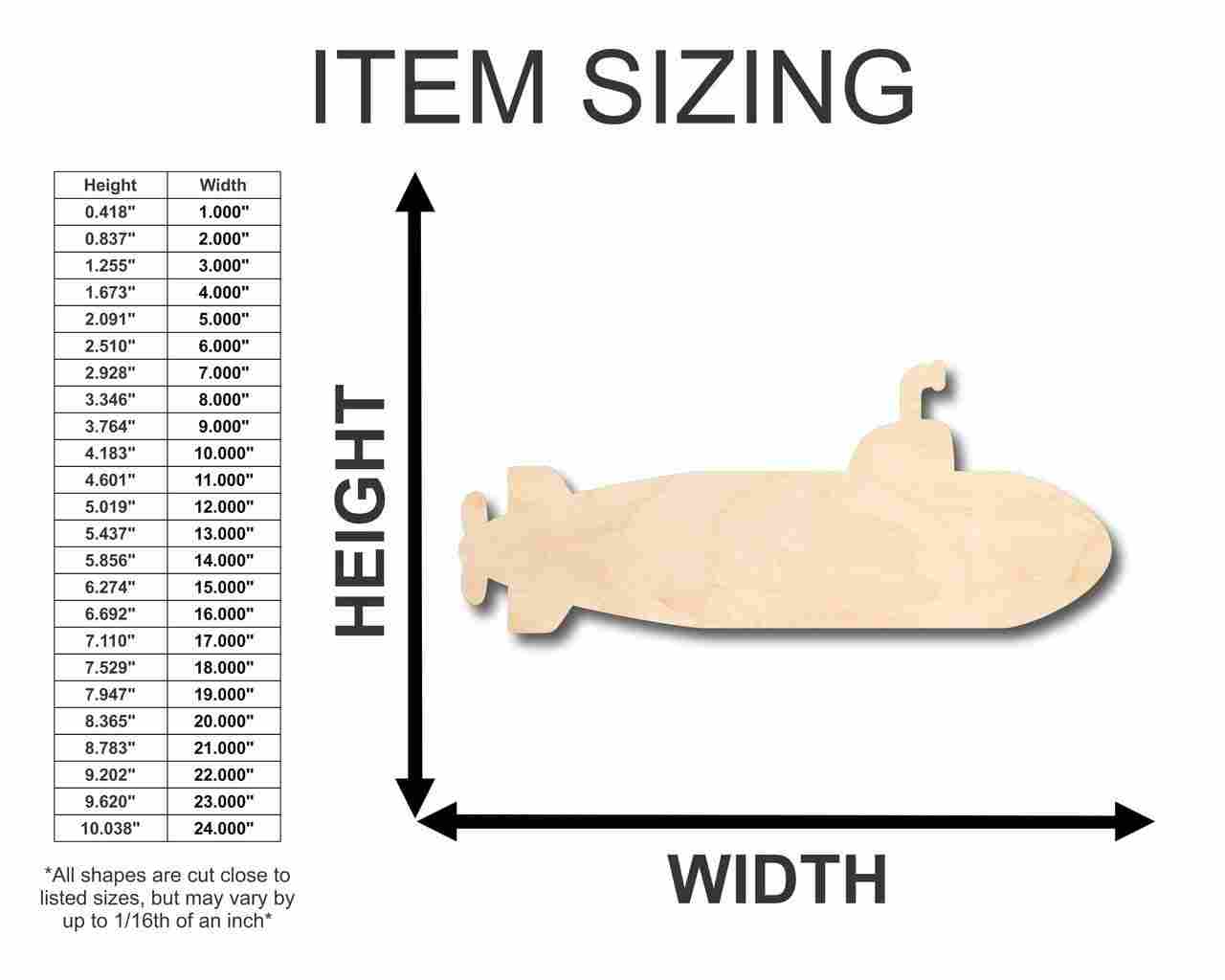 Unfinished Wooden Submarine Shape - Ocean - Beach - Nursery - Craft - up to 24" DIY-24 Hour Crafts