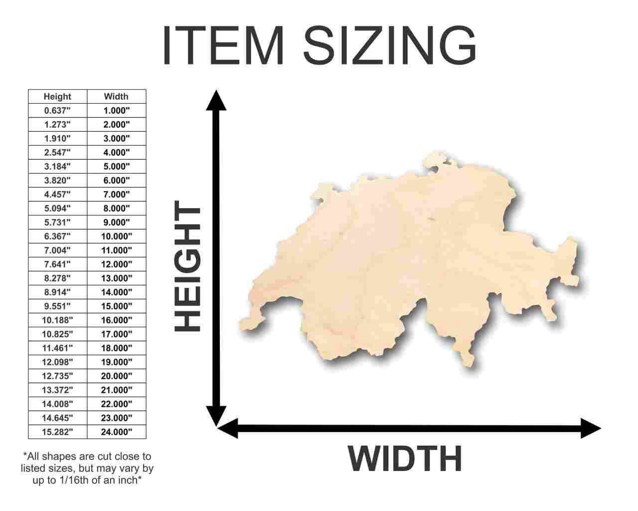 Unfinished Wooden Switzerland Shape - Country - Craft - up to 24" DIY-24 Hour Crafts