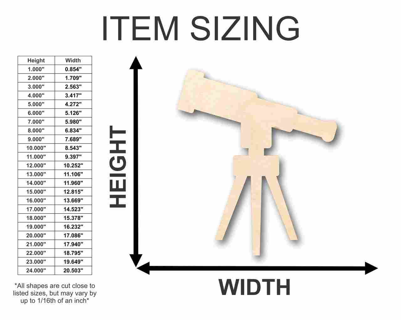 Unfinished Wooden Telescope Shape - Kid's Room - Solar System - Planet - Space - Craft - up to 24" DIY-24 Hour Crafts
