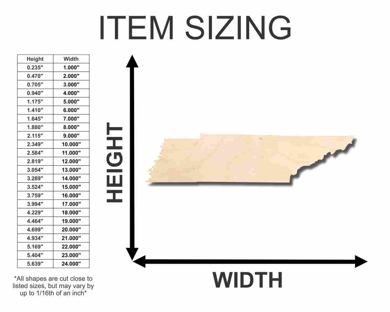 Unfinished Wooden Tennessee Shape - State - Craft - up to 24" DIY-24 Hour Crafts