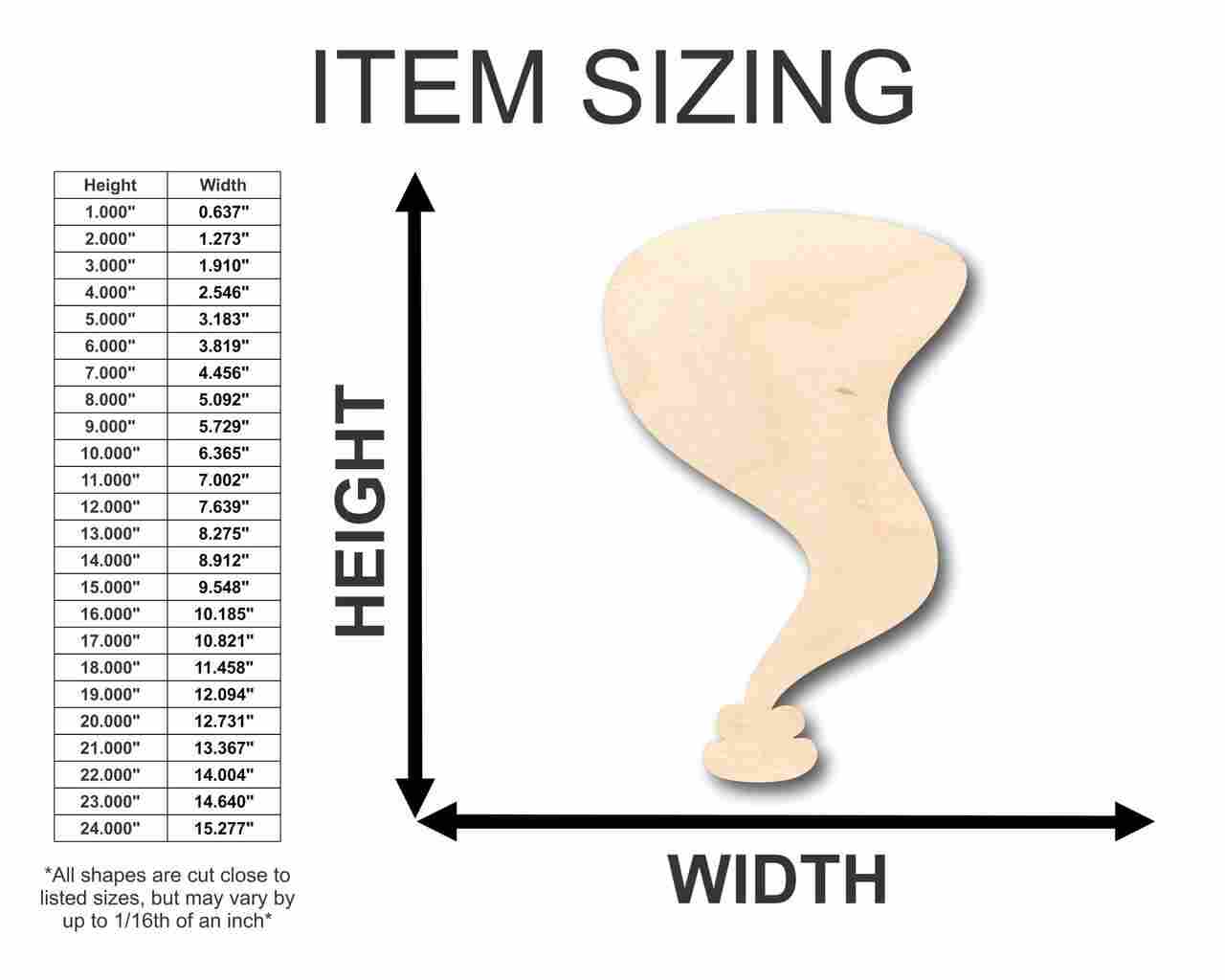 Unfinished Wooden Tornado Cyclone Shape - Weather - Craft - up to 24" DIY-24 Hour Crafts