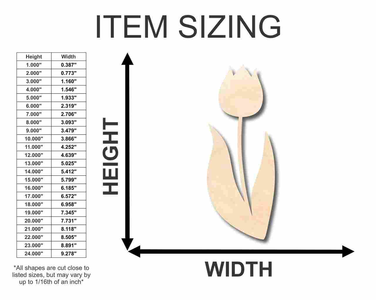 Unfinished Wooden Tulip Shape - Spring - Flower - Craft - up to 24" DIY-24 Hour Crafts