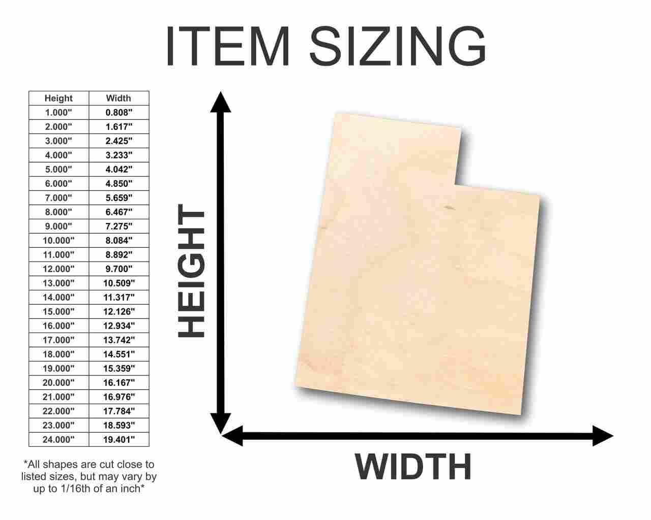 Unfinished Wooden Utah Shape - State - Craft - up to 24" DIY-24 Hour Crafts