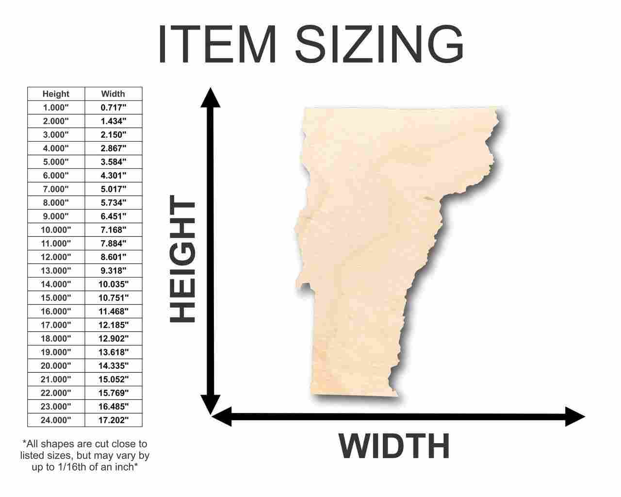 Unfinished Wooden Vermont Shape - State - Craft - up to 24" DIY-24 Hour Crafts