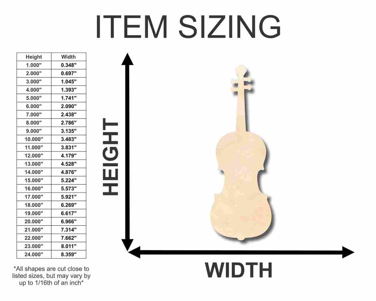 Unfinished Wooden Violin Shape - Music - Craft - up to 24" DIY-24 Hour Crafts