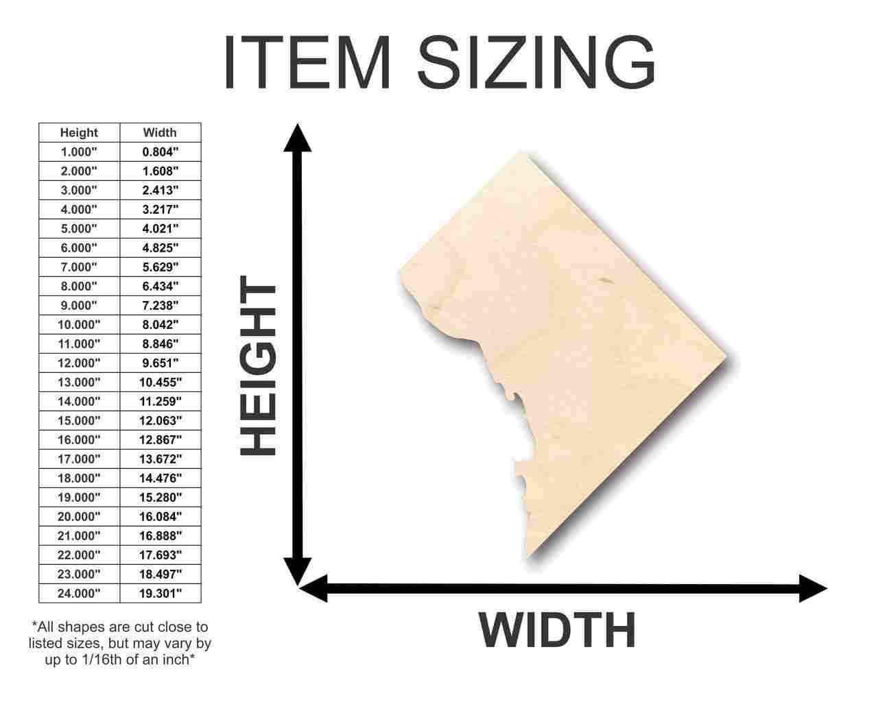 Unfinished Wooden Washington DC Shape - USA Capital - Craft - up to 24" DIY-24 Hour Crafts