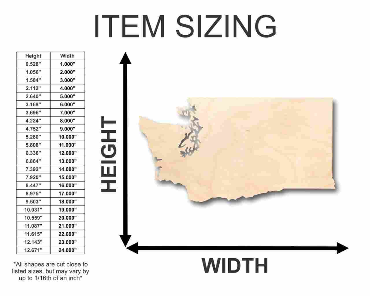 Unfinished Wooden Washington Shape - State - Craft - up to 24" DIY-24 Hour Crafts