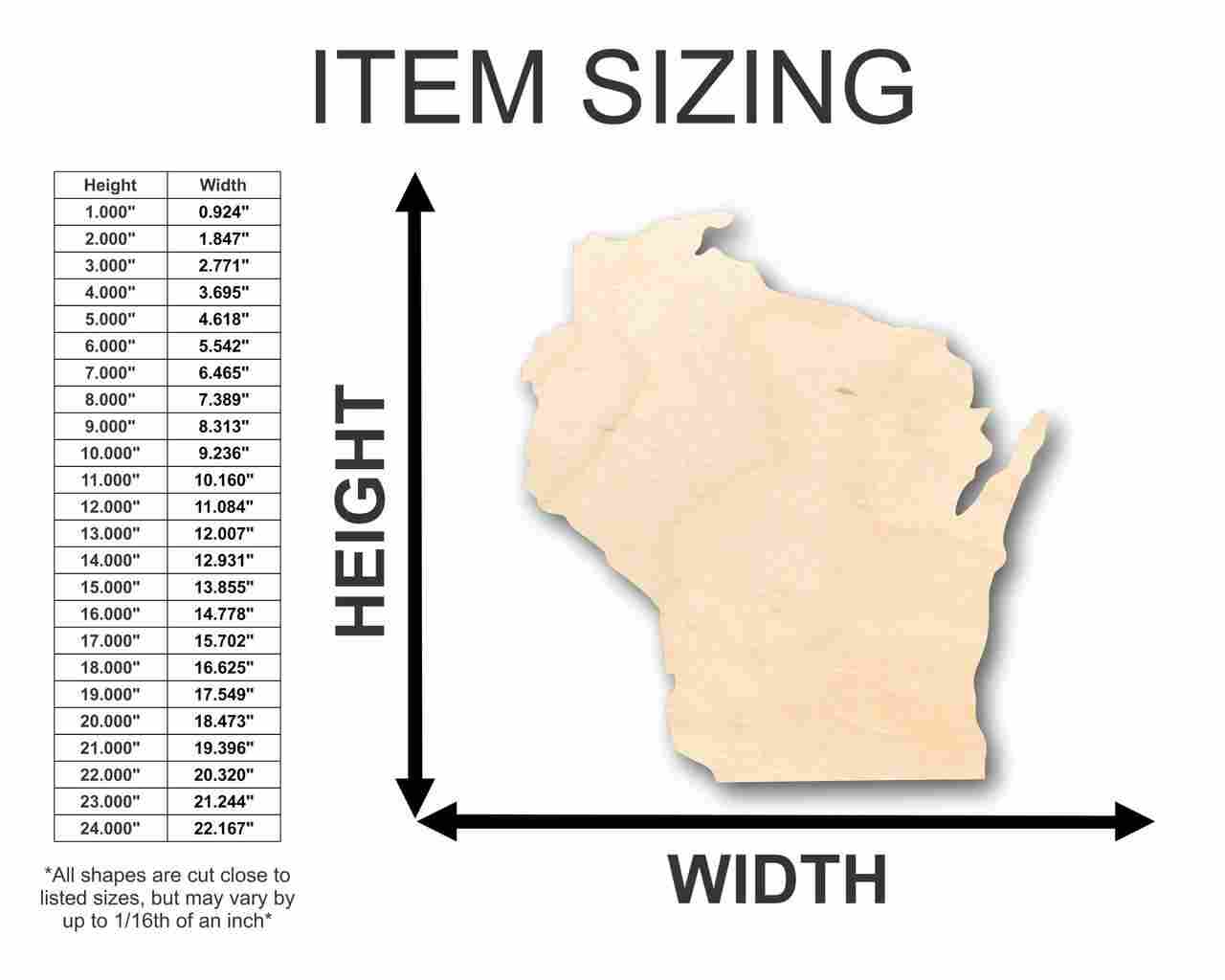 Unfinished Wooden Wisconsin Shape - State - Craft - up to 24" DIY-24 Hour Crafts