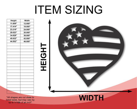 Metal American Flag Heart | Metal USA Sign | Indoor Outdoor | Up to 46" | Over 20 Color Options
