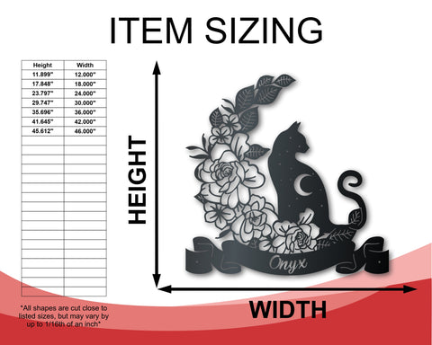 Metal Moonflower Cat Wall Art - Metal Pet Sign - 14 Color Options