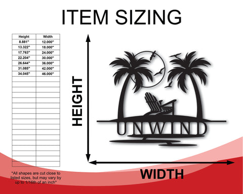 Metal Beach Sign | Custom Metal Palm Tree Sign | 15 Color Options