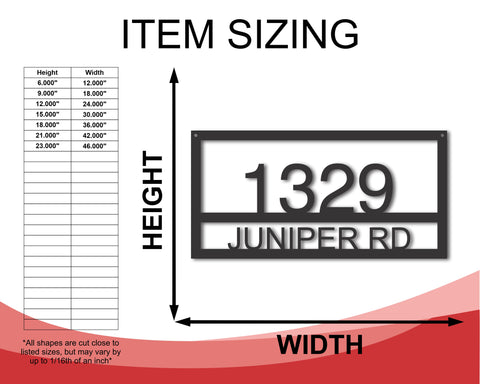 Custom Metal House Address Sign | Indoor Outdoor | Up to 46" | Over 20 Color Options