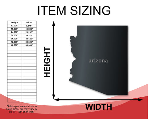 Metal Arizona Wall Art | Custom Metal US State Sign | Indoor Outdoor | Up to 46" | Over 20 Color Options