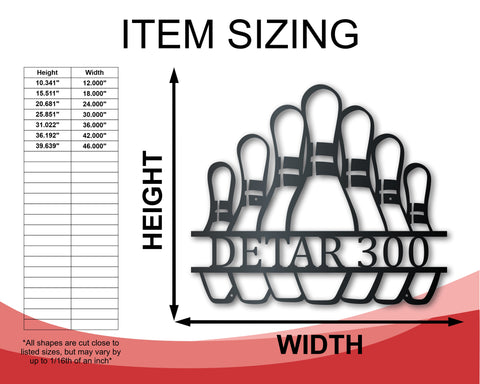 Custom Metal Bowling Pins Wall Art - Metal Sports Sign - 14 Color Options