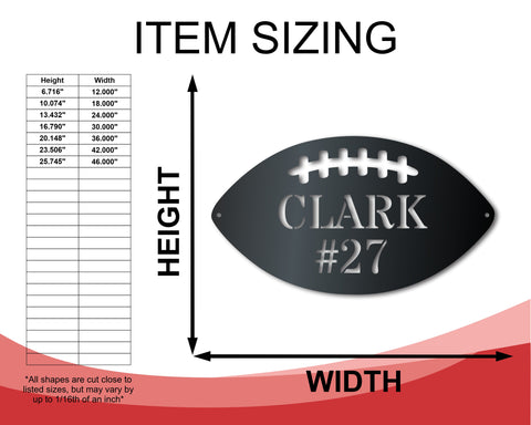 Custom Metal Football Wall Art - Metal Sports Sign - 14 Color Options
