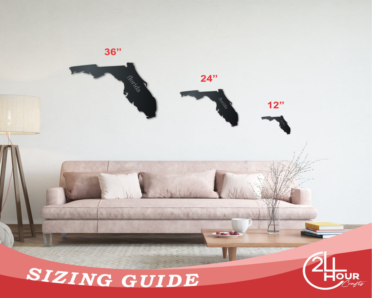 Metal Florida Wall Art Custom Metal US State Sign 14 Color Options