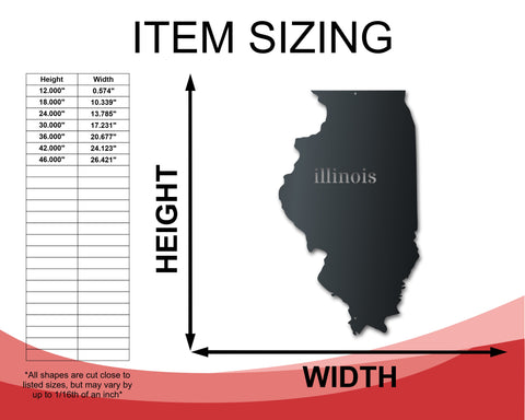Metal Illinois Wall Art - Custom Metal US State Sign - 14 Color Options