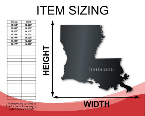 Metal Louisiana Wall Art - Custom Metal US State Sign - 14 Color Options