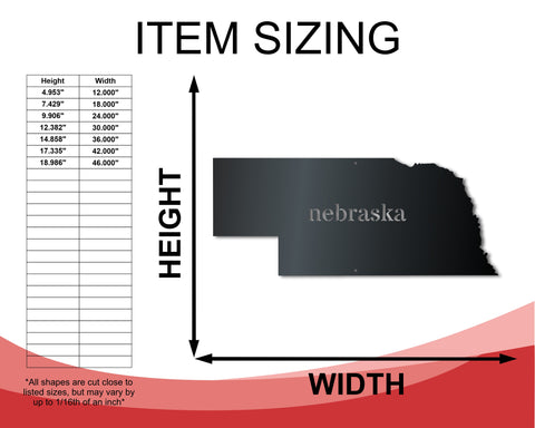 Metal Nebraska Wall Art - Custom Metal US State Sign - 14 Color Options