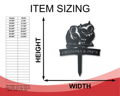 Custom Metal Owl Couple Garden Stake Art - Metal Garden Sign - 14 Color Options