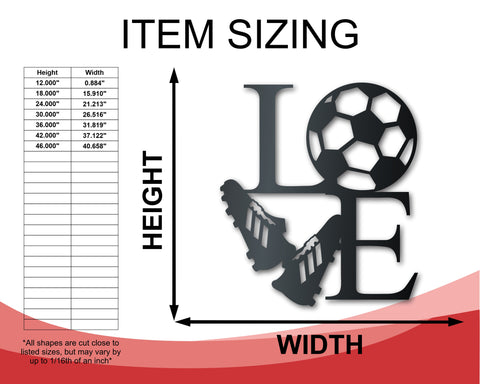Metal Soccer Love Wall Art - Metal Sports Sign - 14 Color Options