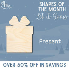 Load image into Gallery viewer, December Shape of the Month | Present Cutout | Let It Snow | Unfinished Craft
