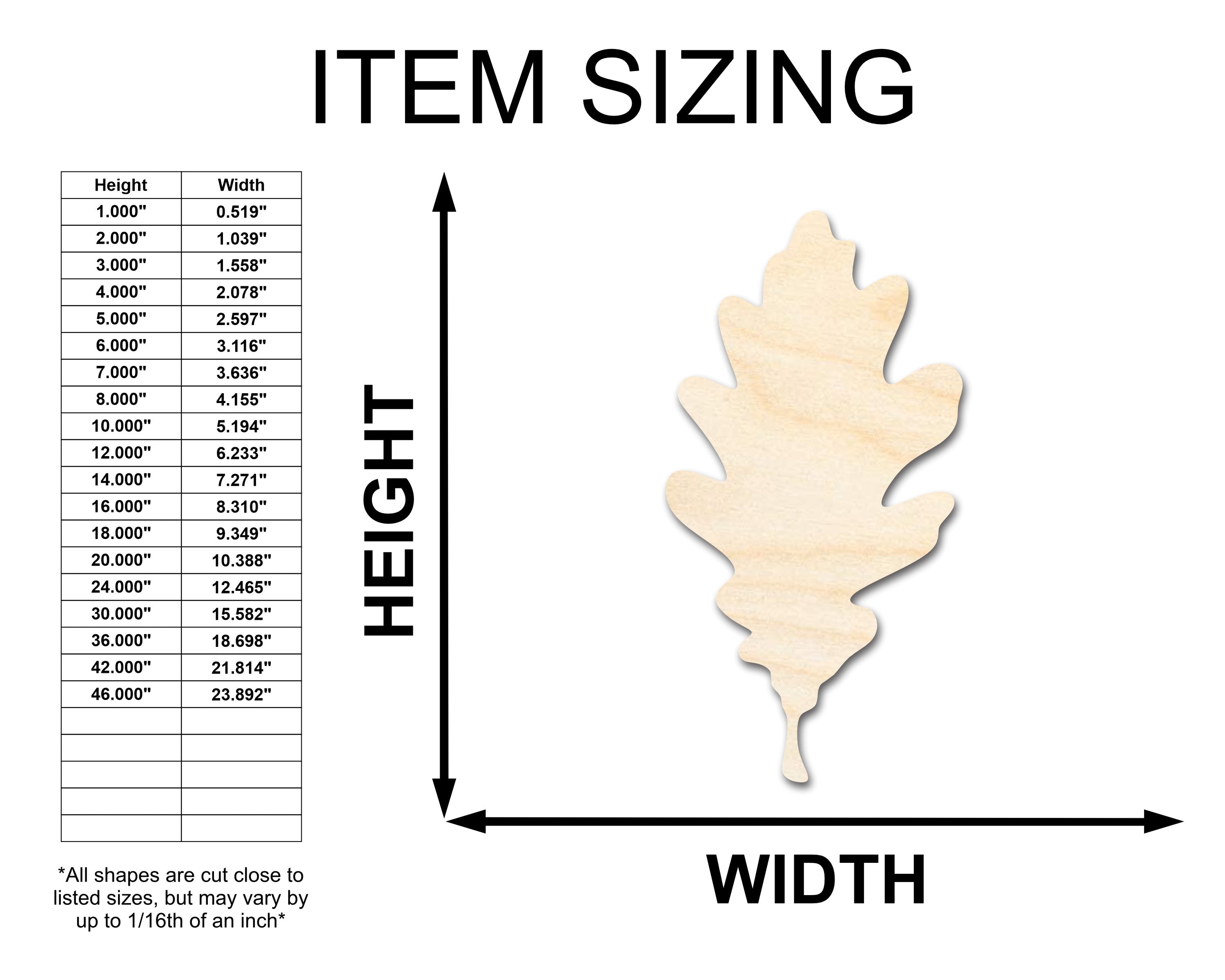 Unfinished Wood Oak Leaf Shape - Fall - Craft - up to 24