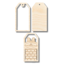 Load image into Gallery viewer, Unfinished Wood Etched Santa going down Chimney Gift Tag | 3 Piece | Layered Gift Tags | up to 6&quot; DIY
