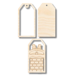 Unfinished Wood Etched Santa going down Chimney Gift Tag | 3 Piece | Layered Gift Tags | up to 6" DIY
