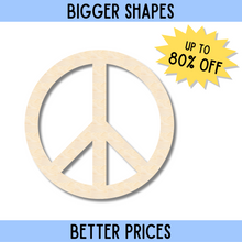 Load image into Gallery viewer, Bigger Better | Unfinished Wood Peace Symbol Shape |  DIY Craft Cutout
