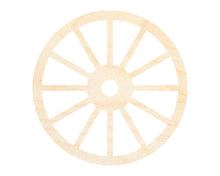 Load image into Gallery viewer, Unfinished Wood Wagon Wheel Shape | Rustic Farmhouse | DIY Craft Cutout | Up to 24&quot;
