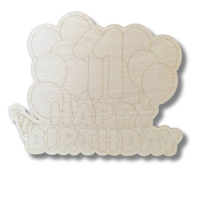 Unfinished Wood Etched 11th Birthday Balloons Shape | Paint By Line Crafts | up to 30" DIY