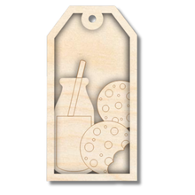Load image into Gallery viewer, Unfinished Wood Etched Milk and Cookies Gift Tag | 3 Piece | Layered Gift Tags | up to 6&quot; DIY
